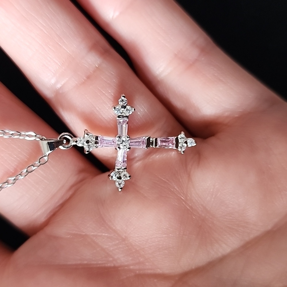 Baby pink and clear genuine cubic zirconia cross.**Everything Must Go SALE*